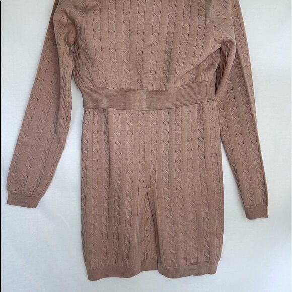 Taupe Cable Knit Sweater Skirt Set - Picture 11 of 15